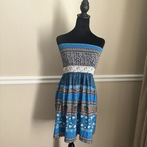 VTG Y2K Tub top Babydoll Dress Floral Blue White Fairy Cottage Core Sz XS/S